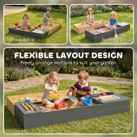 AIYAPLAY Zandbak 2-delig 150 x 90 cm Houten speelstation met zitbank, opbergruimte, kookplaat, afneembare wasbak en abacusparels, Geel(m-5)