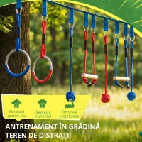 AIYAPLAY Ninja Line copii 10 m set Slackline 9 piese cu 2 inele, leagăn 3-în-1, 2 bare de cățărat pentru 3-8 ani multicolor(m-4)