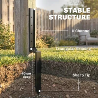 Outsunny 2 Pack Fence Post Repair Kit, 81 cm Metal Fence Post Support with Drill, Garden Ground Spikes for Broken Gate, Posts(m-5)