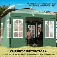 Outsunny Carpa Plegable 3x3 m Pop-up con UPF50+ 4 Laterales Desmontables Altura Ajustable y Bolsa de Transporte Verde(m-4)