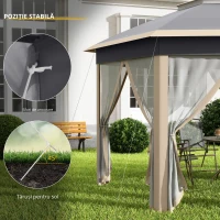 Outsunny Pavilion 4x4m impermeabil pop-up pavilion pliant hexagonal, acoperiș dublu, pavilion de grădină cu 6 părți laterale, cort de petrecere incl. husă de transport, pentru grădină, terasă, festival, Bej+Kaki(m-6)