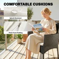 Outsunny 3 Piece Rattan Bistro Set, PE Wicker Garden Furniture Conversation Set with 2 Tier Glass-Top Table, Chairs, Cream White(m-5)
