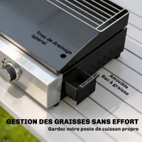 Outsunny Plancha Gaz en Inox, 3 Brûleurs, Barbecue à Gaz avec Plaque Émaillée et Grille de Réchauffage, 7,5 kW, 62x44x21cm, Noir(m-6)