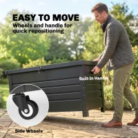 Outsunny Caja 430 L, Caja metálica con tapa con cerradura, ruedas, asas laterales, Gris(m-4)