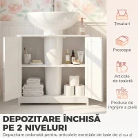 kleankin Dulap Sub Chiuvetă cu 2 Uși, Raft Reglabil și Decupaj în Formă de U, 60x30x60 cm, Alb(m-6)