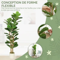 HOMCOM Plante artificielle intérieure 150 cm Figuier lyre arbre artificiel avec pot en plastique et tronc en bois massif, vert(m-6)