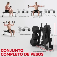 SPORTNOW Conjunto de Halteres 2x4kg 2x6kg 2x8kg com Suporte de Armazenamento para Exercício e Treino Preto(m-4)