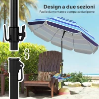 Outsunny Ombrellone da Spiaggia con Tavolino e Portabicchieri, in Metallo e Poliestere, Ø198x214 cm, Multicolore(m-8)