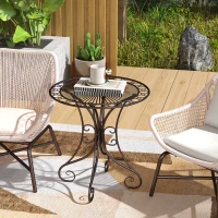 Outsunny Table de jardin ronde Ø 85 cm, table de terrasse cadre en métal, charge de 50 kg, pour intérieur et extérieur, marron(m-10)