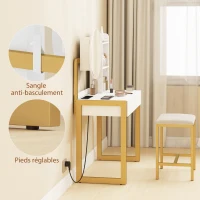 HOMCOM Coiffeuse avec miroir et tabouret, station de charge, table de maquillage avec 2 tiroirs, 3 étagères ouvertes, blanc(m-8)