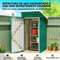 Outsunny Abrigo Exterior Metálico 107,5x91x185 cm Abrigo de Jardim com Teto Inclinado Porta com Trinco Ventilação e Luvas Verde(m-6)