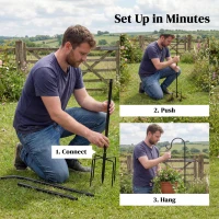 Outsunny Haki pasterskie 160cm, 2 sztuki haki z 5 zębami, uchwyt na lampy solarne, kosze na rośliny, czarne(m-6)