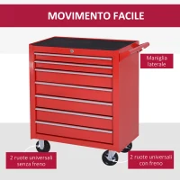 DURHAND Carrello Porta Attrezzi con 7 Cassetti, Tappetini in EVA, Serratura e 2 Chiavi, Ruote con Freno, Maniglia, Rosso(m-6)