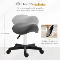 HOMCOM Rollhocker, sattelförmiger Sitz, höhenverstellbar, um 360° drehbar, Kunstleder, grau, 48 x 47 x 45-59 cm(m-4)