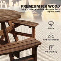 Outsunny Wooden Garden Dining Set, 6 Seater Round Dining Picnic Table with Matching Bench, Garden Furniture Set with Parasol Hole for Outdoor Patio Party and Family Gatherings, Carbonized(m-5)
