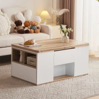 Lift-Top Coffee Table with Storage, 3 Drawers and Adjustable Height, 100x51x47 cm, White & Oak(m-9)