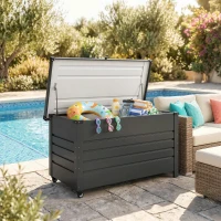 Outsunny Caja 430 L, Caja metálica con tapa con cerradura, ruedas, asas laterales, Gris(m-5)