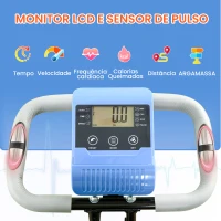 HOMCOM Bicicleta Estática Dobrável com Encosto 8 Níveis de Resistência Ecrã LCD Pulsómetro e Assento Ajustável 105x48x118 cm Azul(m-4)