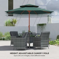 Outsunny 2.7 m Garden Parasol with Double Top Outdoor Market Table Umbrella with Crank System, Green(m-7)
