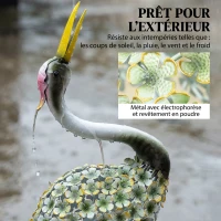 Outsunny Statues de Jardin, Sculpture de Héron en Métal, Statues d'oiseaux 71 cm, pour Cour, Étang, Terrasse, Vert(m-5)