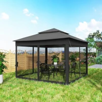 Outsunny 3 x 3(m) Pop Up Gazebo, Double-roof Garden Tent with Netting and Carry Bag, Party Event Shelter, Black(m-9)