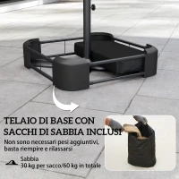 Outsunny Ombrellone Doppio a 12 Stecche con Manovella, Base a Croce e Sacchi, in Metallo e Poliestere, 3x1.5 m, Grigio Scuro(m-4)