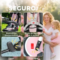 AIYAPLAY Triciclo Evolutivo 6 en 1 Plegable Asiento Giratorio de 360° Mango Parental Respaldo Reclinable Toldo Rosa(m-7)