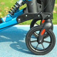 HOMCOM Folding Rollator Walker with Seat, Backrest, Lightweight Walking Frame with Storage Bag, Dual Brakes, Adjustable Handle Height, Suspension System, 4 Wheeled Walker for Seniors, Blue(m-12)