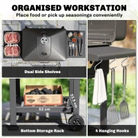 Outsunny Grill węglowy BBQ Smoker z pokrywą, termometrem, regulowaną tacą na węgiel, rusztem, bocznym stołem i szufladą na popiół(m-7)