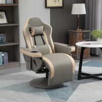 HOMCOM Manual Recliner Armchair PU Leather Lounge Chair w/ Adjustable Leg Rest, 135° Reclining Function, Grey(m-12)