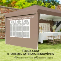 Outsunny Tenda Dobrável 6x3 m Pop-up com 4 Laterais Removíveis Toldo de Jardim com 4 Janelas e Bolsa de Transporte Castanho(m-8)