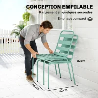 Outsunny Lot de 2 Chaises de Jardin Empilables en Métal pour Terrasse, Balcon, Jardin, Vert(m-6)