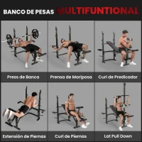 SPORTNOW Banco de Musculación con Soporte para Barra Ajustable Extensión de Piernas Curl de Predicador y Mariposa para Gimnasio(m-4)