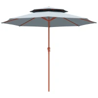 Outsunny 2.7 m Garden Parasol with Double Top Outdoor Market Table Umbrella with Crank System, Light Grey(m-11)
