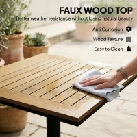 Outsunny Bijzettafel 70 x 70 cm weerbestendig tuintafel met houtlook brede basis, vierkant natuurhout(m-6)