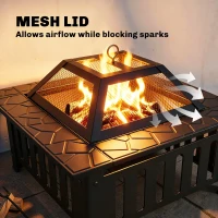 Outsunny Palenisko ze stali z osłoną przeciwiskrową i pogrzebaczem do grilla, kempingu, 67x67x47 cm, czarne(m-6)
