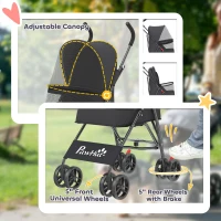 PawHut Dog Stroller, Foldable Cat Dog Pram for Miniature Breeds, Pet Stroller with Brake, Mesh Windows, Black(m-6)