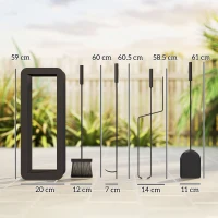 Outsunny 5 Pieces Fireplace Companion Set, Metal Fireplace Accessories Fireside Companion Set with Brush, Shovel, Poker, A Pair of Tongs, Stand, Black(m-3)