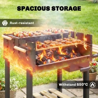 Outsunny Grill na węgiel drzewny z 4-stopniową regulacją wysokości rusztu, 2 drewniane półki, 2 kółka, tacka na popiół, 99,5 x 58 x 82 cm(m-7)