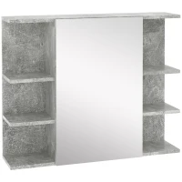 kleankin Miroir de salle de bain avec placard étagère - 4 étagères latérales - panneaux aspect béton dim. 80 x 19,8 x 64 cm gris(m-12)