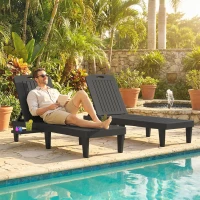 Outsunny Conjunto de 2 Tumbonas Reclinables de Plástico PP con Bandeja Lateral Respaldo Ajustable 5 Niveles 192x57x28,5 cm Negro(m-9)