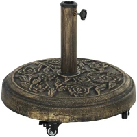 Outsunny Parasol Base, Umbrella Base with Wheels Cast Iron Effect, for Umbrella, Canopy, Weather Resistant, Bronze Tone(m-1)
