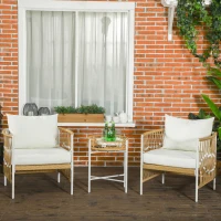 Outsunny Conjunto de Jardim Exterior com 2 Cadeiras e Mesa em Vime com Almofadas Acolchoadas para Varanda Terraço Bege e Creme(m-2)