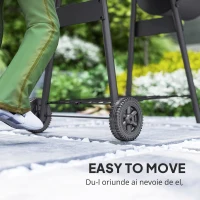 Outsunny Gratar de gradina cu capac si afumator, gratar pe carbune cu rafturi si roti 124x53x104cm, negru(m-4)