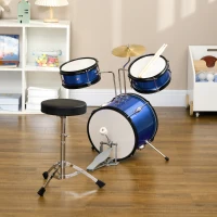 AIYAPLAY Kit de batterie pour enfant 7 pièces avec siège, cymbale réglable, pédale, baguettes, 2 tambours, bleu(m-10)