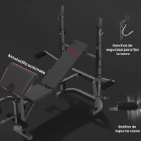 SPORTNOW Banco de Musculación con Soporte para Barra Ajustable Extensión de Piernas Curl de Predicador y Mariposa para Gimnasio(m-7)