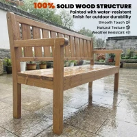 Outsunny Wooden Garden Loveseat with Liftable Table & Shelf, 2-3-Seater Outdoor Bench, Fir Wood Jack and Jill Garden Seat, Teak(m-6)