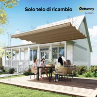 Outsunny Tetto per Gazebo Pergola con 10 Fori di Drenaggio in Poliestere, 350x260 cm, per Pergola 4x3m, Marrone Chiaro(m-8)