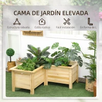Outsunny Jardinera Elevada de Madera Macetero Exterior en Forma de L con Tela no Tejido Huerto Urbano 120x120x50 cm Natural(m-4)