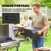 Outsunny Cuptor pentru Pizza cu Lemne Portabil cu Piatră Cordierită și Termometru, Metal, 53x40x18.5 cm, Negru(m-7)